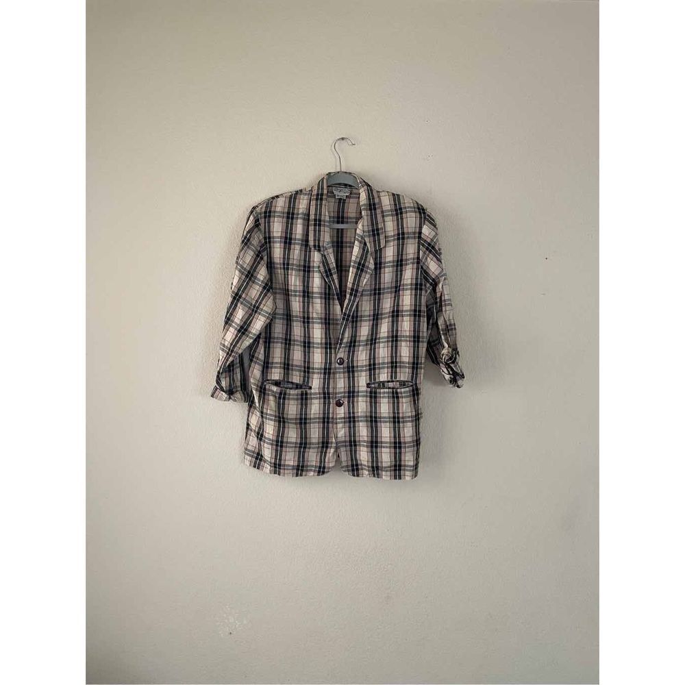 Vintage linen and cotton plaid blazer size large‎